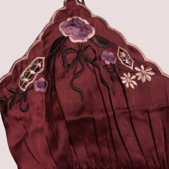 Free People Morning Kiss Embroidered Mini Slip Dress in Dark Red S - Picture 8 of 11